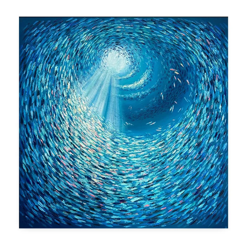 Thick Textured Knife Painted Fish Vortex Painting Pic 100% Handmade Abstract Oil Painting Canvas Wall Art For Home Decoration